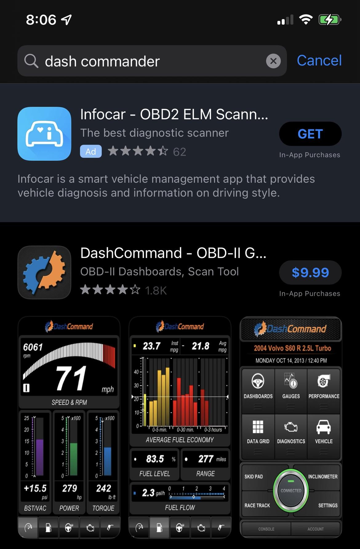DashCommand on an iPhone displaying vehicle data