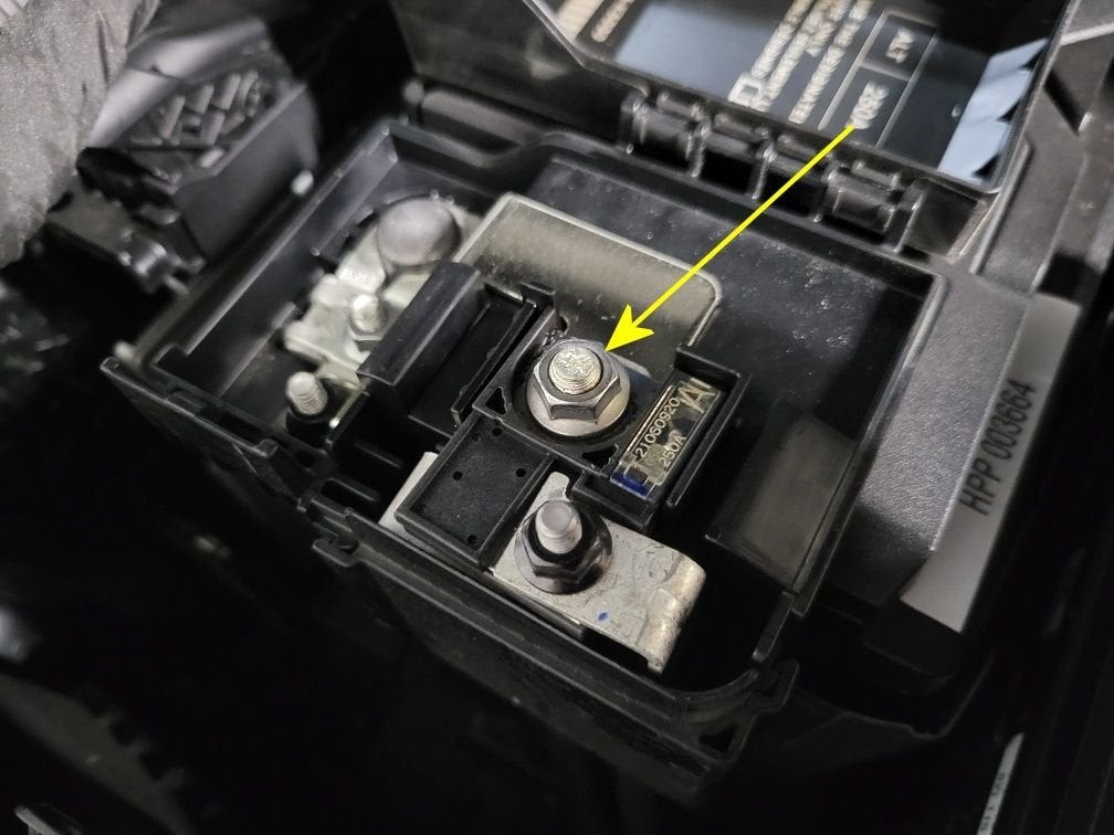 Close up of corroded Hyundai battery terminal