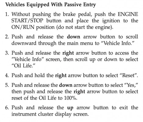 2016 Ram oil reset