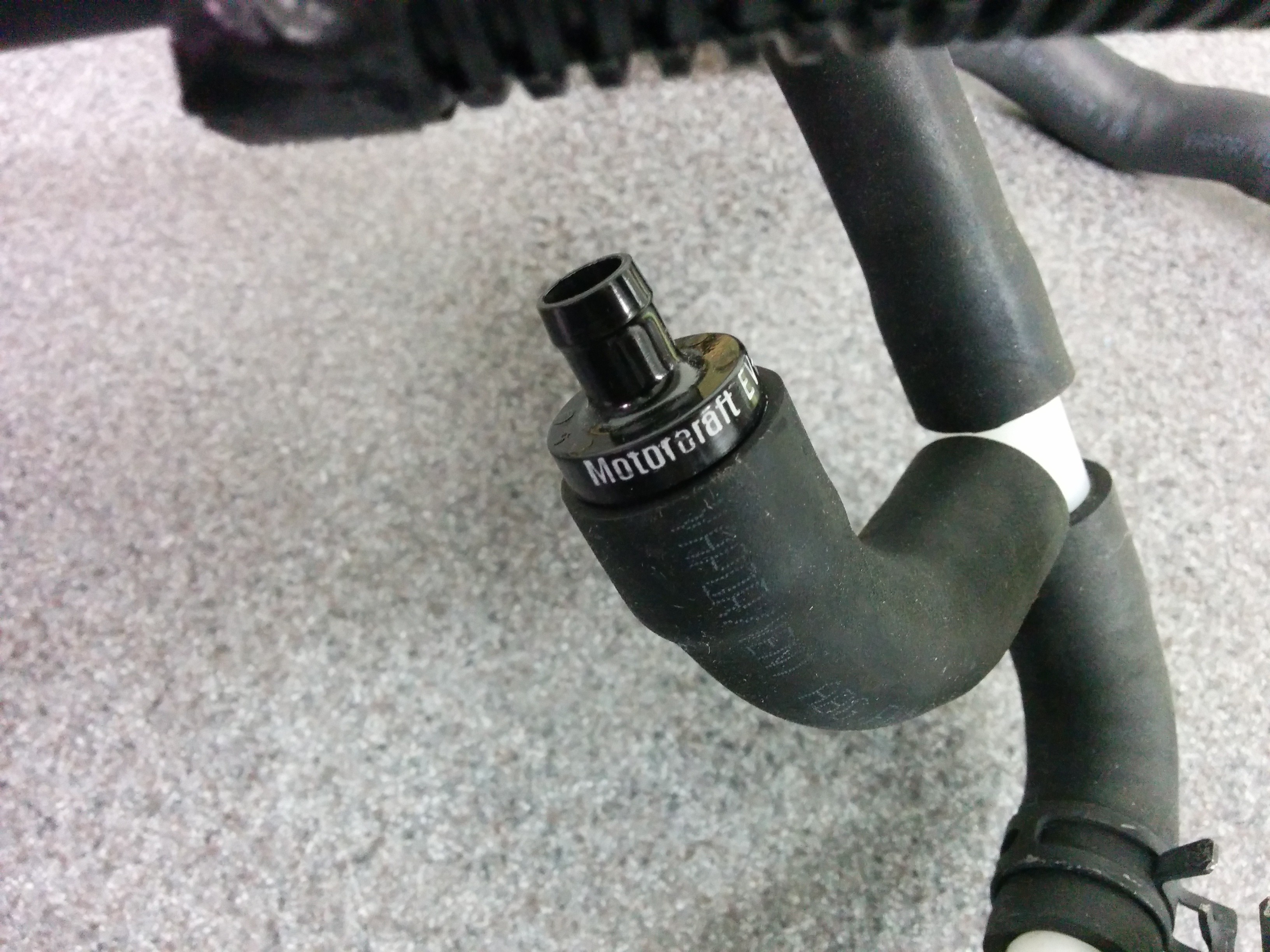Diagram of the Aston Martin DB9 PCV system vacuum harness, highlighting the molded socket on the lower hose