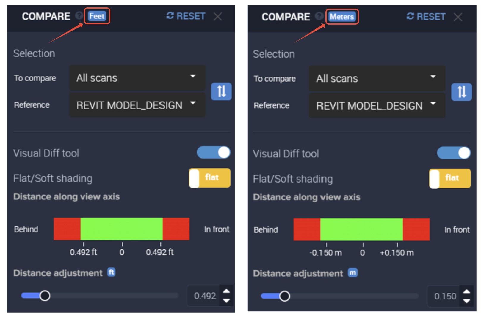 Setting Measurement Units in Visual Difference Tool