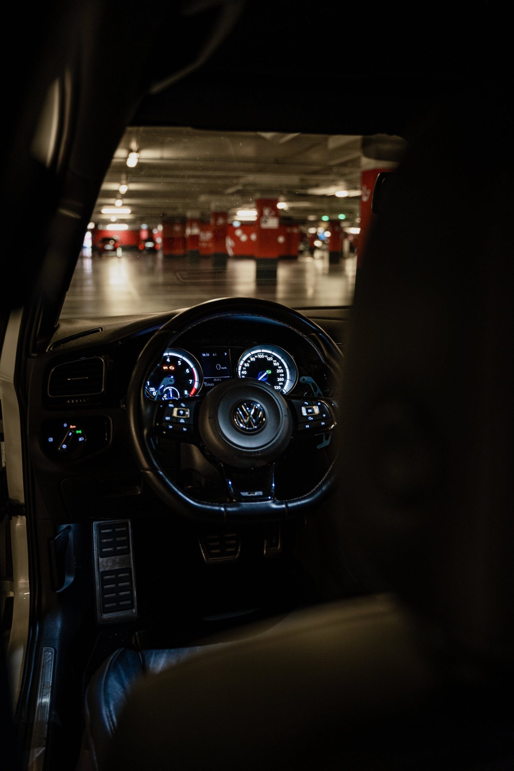 VW Golf dashboard with ABS warning light illuminated