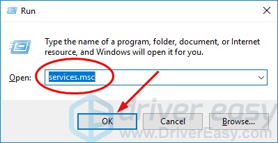 Opening the Services window in Windows by typing services.msc into the Run dialog