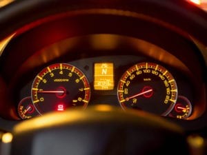 Speedometer indicating vehicle speed