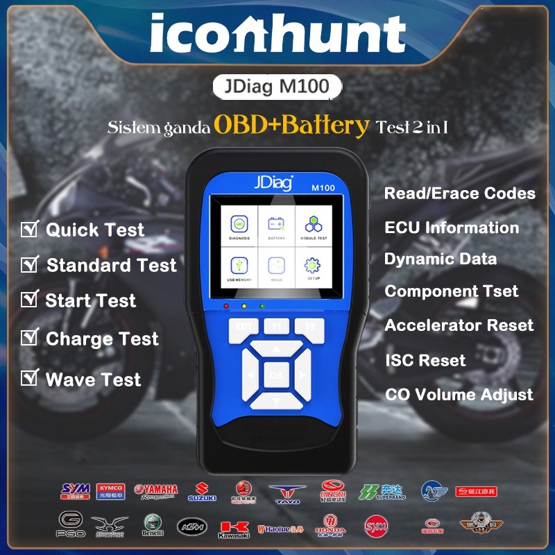 JDiag M100 Motor Scanner Function Diagnostic Tool Diagnosis Kesalahan OBDII ECU CO Motor Injeksi