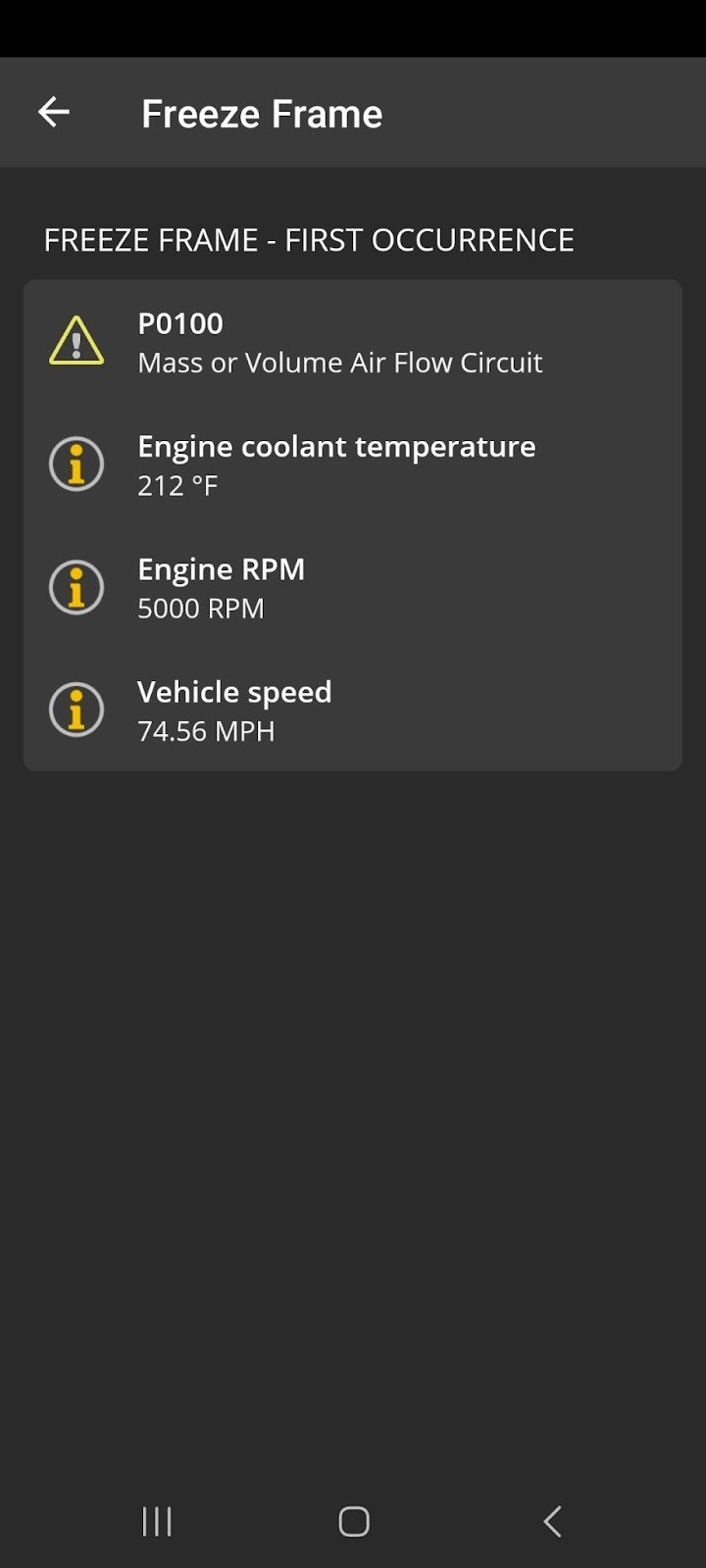 Freeze Frame Data on Diagnostic App