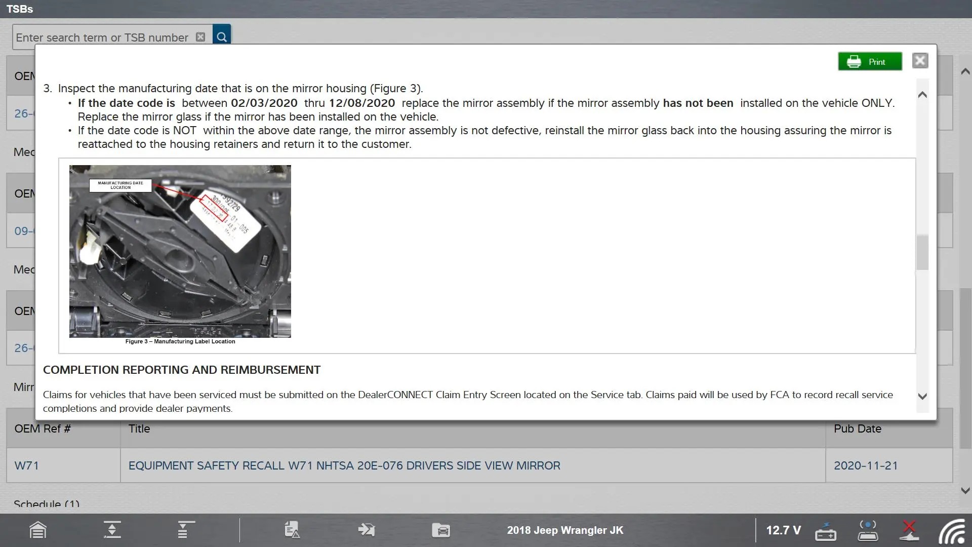 TSB details displayed on a diagnostic tool
