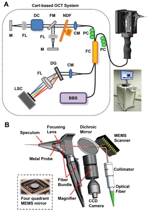 Schematic of the portable OCT system and handheld imaging scanner.