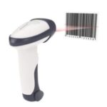 Wireless RF scanner scanning a barcode with a red laser beam