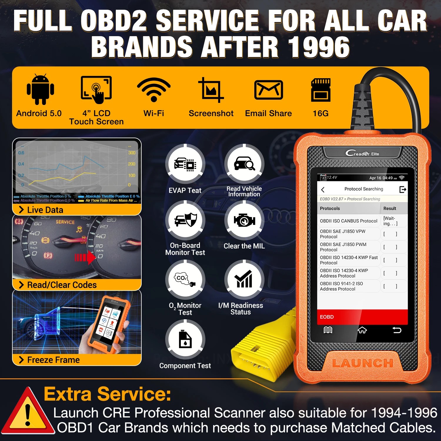 LAUNCH X431 Creader Elite for Audi Supports Full 10 OBD2 Function